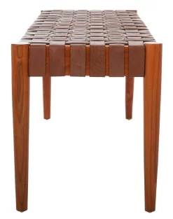 Amalia Leather Weave Bench In Cognac/Honey - Safavieh BCH1001A -Home Haven Deals 187 bch1001a side2