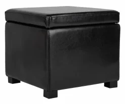 Jonathan Flip Top Ottoman In Black/Black - Safavieh HUD4007B -Home Haven Deals 187 hud4007b side