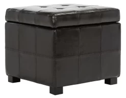 Maiden Square Tufted Ottoman In Brown/Black - Safavieh HUD8231A -Home Haven Deals 187 hud8231a side