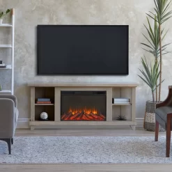 Penrose Slim Electric Fireplace With Remote Control - Realistic Fireplace Heater - Brown Indoor Fireplace - Real Flame 7770E-DRFW -Home Haven Deals 188 7770e drfw 4