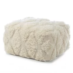 Nikki Chu By Jaipur Living Aaltos Ivory Geometric Square Pouf - POF100424