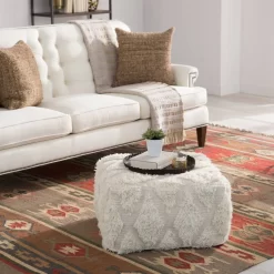 Nikki Chu By Jaipur Living Aaltos Ivory Geometric Square Pouf - POF100424 -Home Haven Deals 191 pof100424 4