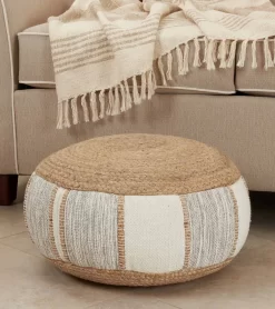 Woven Jute And Cotton Pouf - Saro Lifestyle PU420.N -Home Haven Deals 194 pu420.n 4