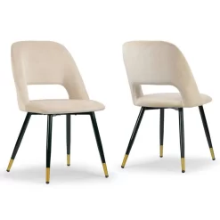 Set Of 2 Ania Beige Velvet Dining Chair With Golden Accented Metal Legs - Glamour Home GHDC-1355