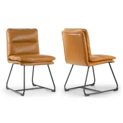 Set Of 2 Aulani Light Brown Upholstered Metal Frame Dining Chair With Puffy Cushions - Glamour Home GHDC-1490