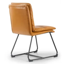 Set Of 2 Aulani Light Brown Upholstered Metal Frame Dining Chair With Puffy Cushions - Glamour Home GHDC-1490 -Home Haven Deals 198 ghdc 1490 5