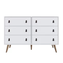 Amber Double Wide Dresser And Nightstand With Faux Leather Button Handles - Set Of 2 In White - Manhattan Comfort 2-311GFX1 -Home Haven Deals 2 311gfx1 f