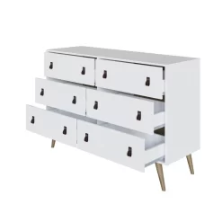 Amber Double Wide Dresser And Nightstand With Faux Leather Button Handles - Set Of 2 In White - Manhattan Comfort 2-311GFX1 -Home Haven Deals 2 311gfx1 h