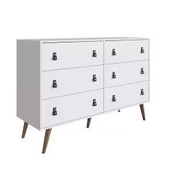 Amber Double Wide Dresser And Nightstand With Faux Leather Button Handles - Set Of 2 In White - Manhattan Comfort 2-311GFX1 -Home Haven Deals 2 311gfx1 j