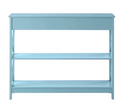 Oxford 1 Drawer Console Table With Shelves In Sea Foam Blue - Convenience Concepts 203295SF -Home Haven Deals 203295sf back view