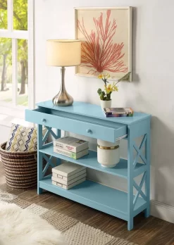 Oxford 1 Drawer Console Table With Shelves In Sea Foam Blue - Convenience Concepts 203295SF
