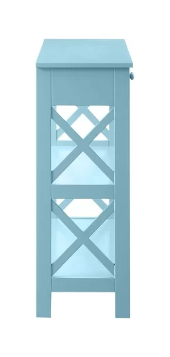 Oxford 1 Drawer Console Table With Shelves In Sea Foam Blue - Convenience Concepts 203295SF -Home Haven Deals 203295sf side view