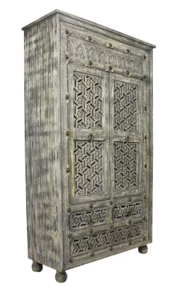 Burman Armoire - 2 Door 3 Drawer In Aged Grey In Aged Grey - MOTI