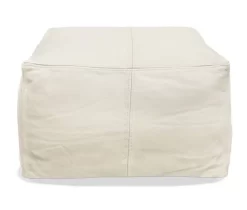 Lash Java Leather Pouf In Ivory - MOTI