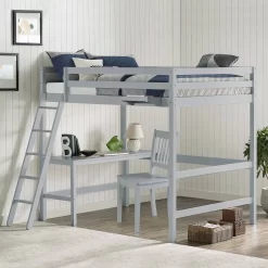 Hillsdale Kids And Teen Caspian Full Loft Bed With Chair And Hanging Nightstand, Gray - 2177FLCH