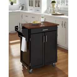 Cuisine Cart Black Finish With Oak Top - Homestyles Furniture 9001-0046G