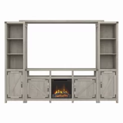 Bush Furniture Cottage Grove 65W Farmhouse Entertainment Center With Electric Fireplace In Cottage White - Bush Furniture CGR020CWH