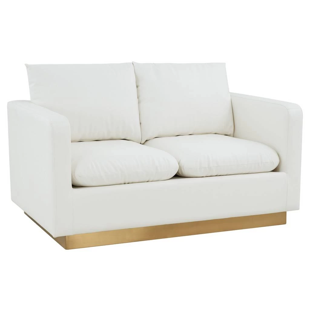 LeisureMod Nervo Modern Mid-Century Upholstered Leather Loveseat With Gold Frame In White - LeisureMod NS55W-L 1 LeisureMod Nervo Modern Mid-Century Upholstered Leather Loveseat With Gold Frame In White - LeisureMod NS55W-L