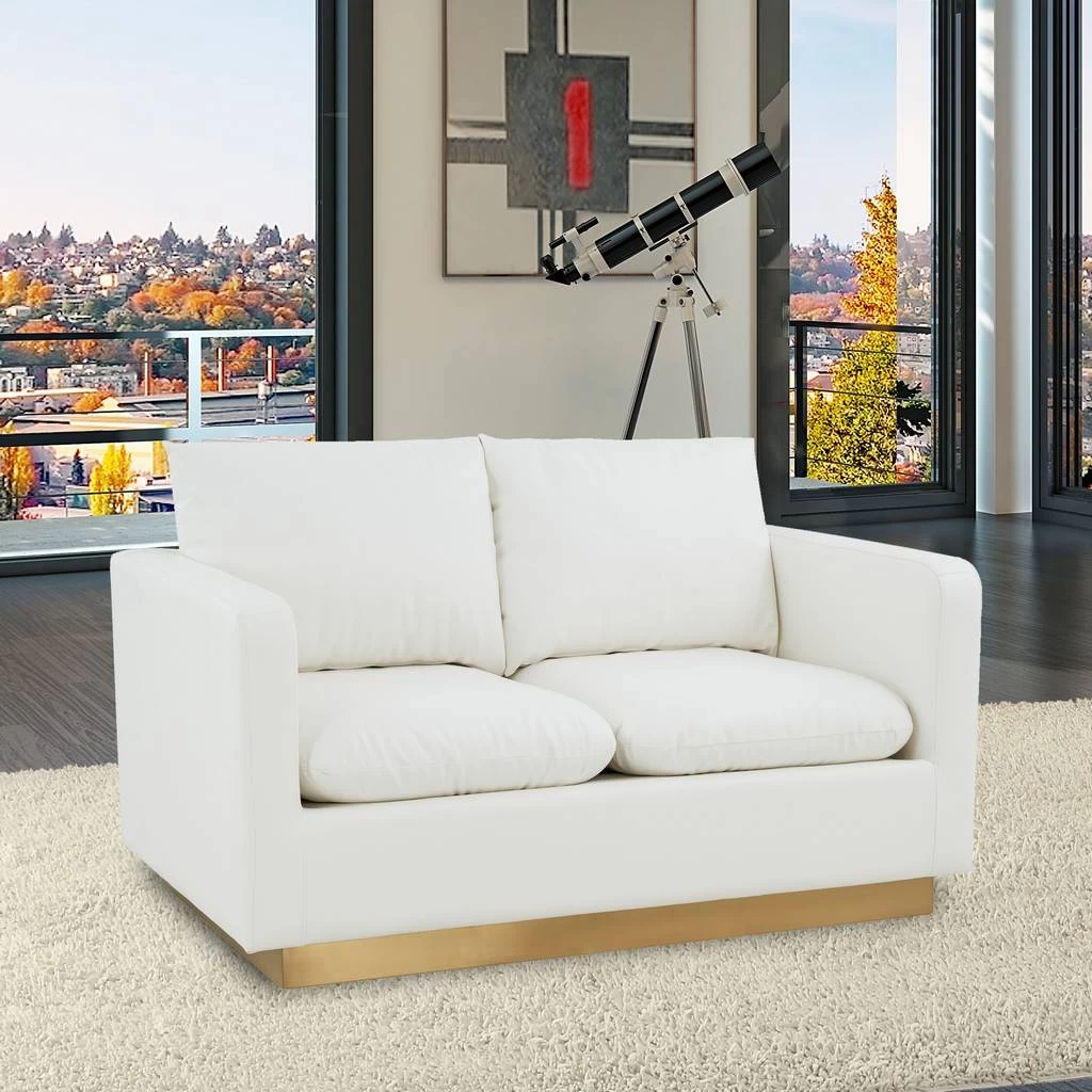 LeisureMod Nervo Modern Mid-Century Upholstered Leather Loveseat With Gold Frame In White - LeisureMod NS55W-L 2 LeisureMod Nervo Modern Mid-Century Upholstered Leather Loveseat With Gold Frame In White - LeisureMod NS55W-L - Image 2