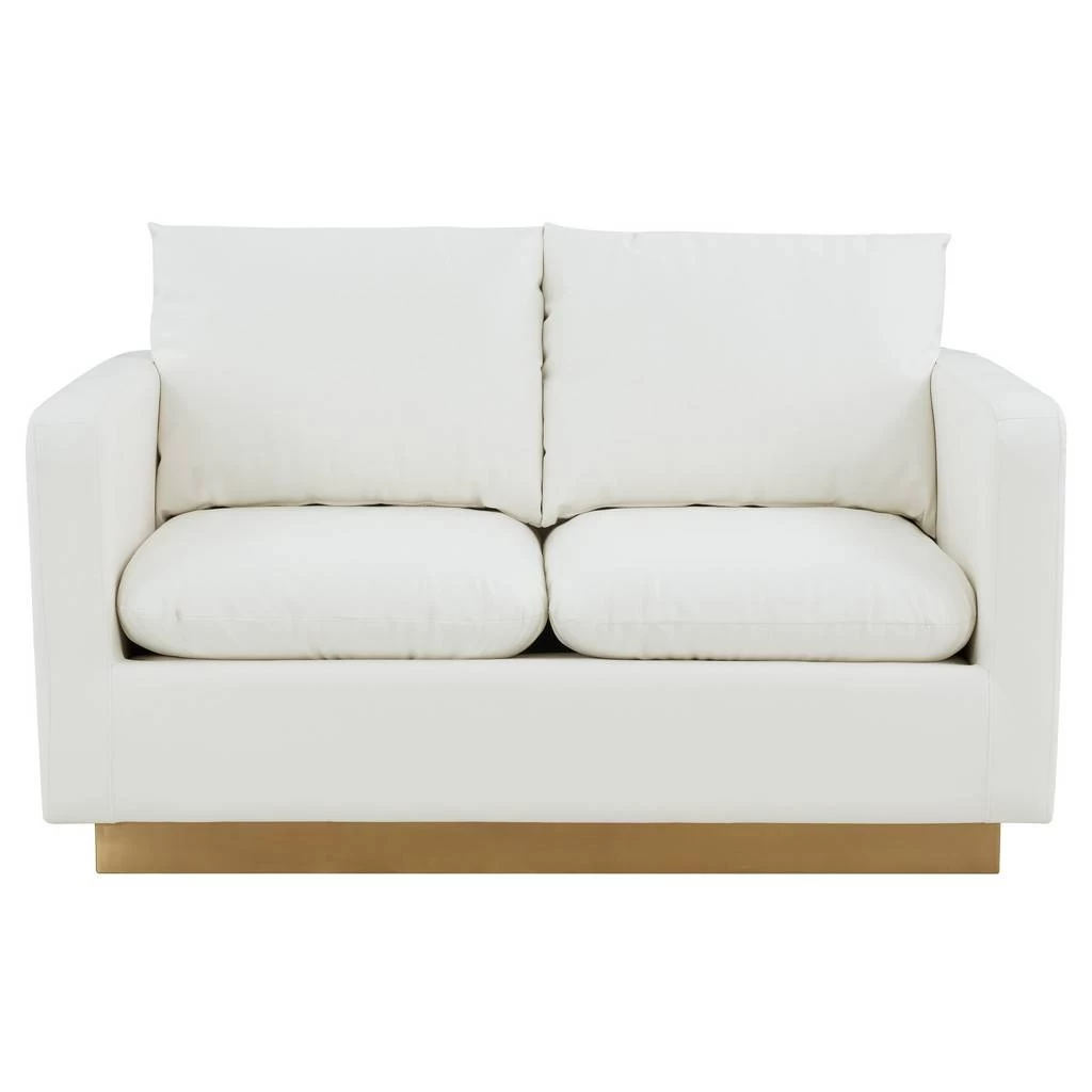 LeisureMod Nervo Modern Mid-Century Upholstered Leather Loveseat With Gold Frame In White - LeisureMod NS55W-L 3 LeisureMod Nervo Modern Mid-Century Upholstered Leather Loveseat With Gold Frame In White - LeisureMod NS55W-L - Image 3