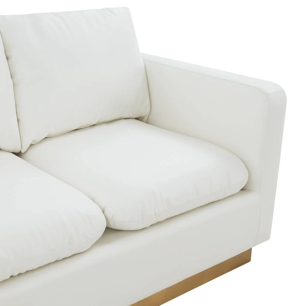 LeisureMod Nervo Modern Mid-Century Upholstered Leather Loveseat With Gold Frame In White - LeisureMod NS55W-L 4 LeisureMod Nervo Modern Mid-Century Upholstered Leather Loveseat With Gold Frame In White - LeisureMod NS55W-L - Image 4