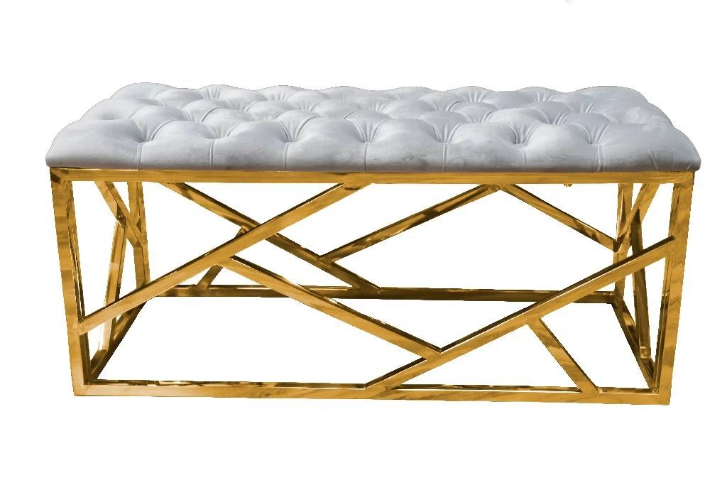 Grey Velvet W/ Gold Plated Bench - Best Master Furniture 229-E53G 1 Grey Velvet W/ Gold Plated Bench - Best Master Furniture 229-E53G