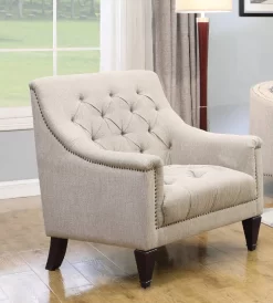 Carson Beige Linen W/ Nailheads Chair - Best Master Furniture 229-F003BC