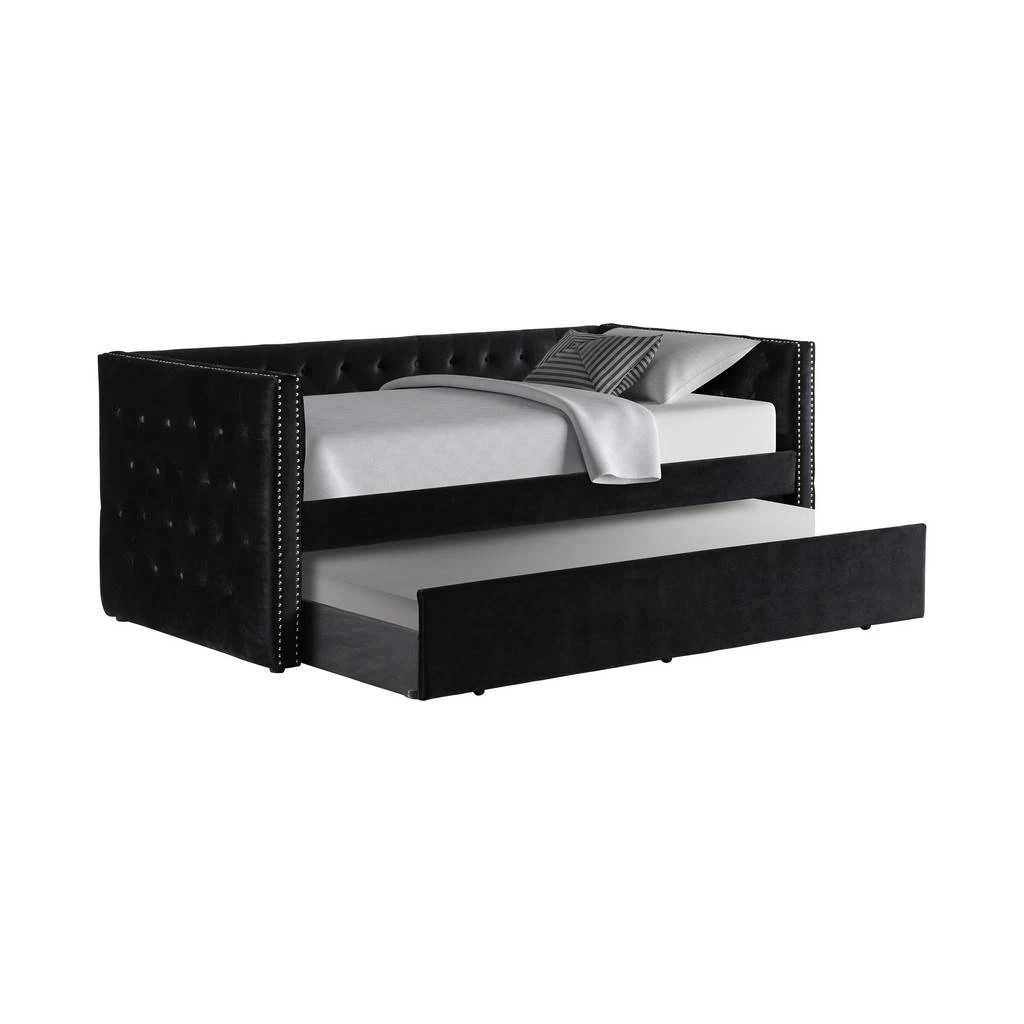 Nikora 86" Tufted Velvet Daybed With Trundle In Black - Best Master Furniture LT001VBK 1 Nikora 86" Tufted Velvet Daybed With Trundle In Black - Best Master Furniture LT001VBK