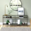 Sivil 64" Gunmetal Gray Console Table With Metal Shelves - Hudson & Canal AT0956