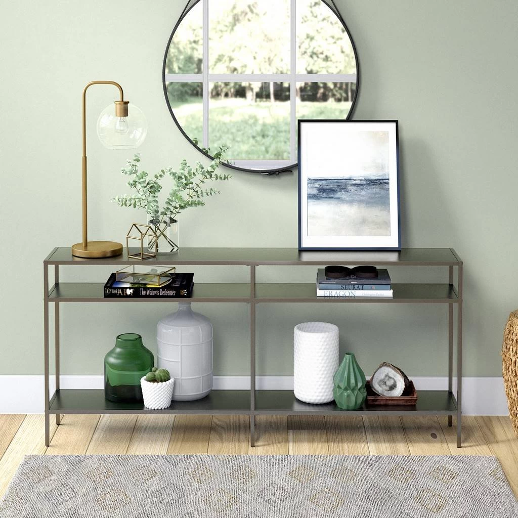 Sivil 64" Gunmetal Gray Console Table With Metal Shelves - Hudson & Canal AT0956 1 Sivil 64" Gunmetal Gray Console Table With Metal Shelves - Hudson & Canal AT0956