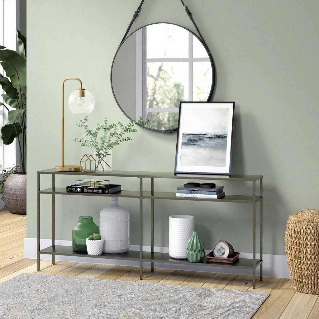 Sivil 64" Gunmetal Gray Console Table With Metal Shelves - Hudson & Canal AT0956 4 Sivil 64" Gunmetal Gray Console Table With Metal Shelves - Hudson & Canal AT0956 - Image 4
