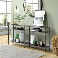 Sivil 64" Gunmetal Gray Console Table With Metal Shelves - Hudson & Canal AT0956 15 Sivil 64" Gunmetal Gray Console Table With Metal Shelves - Hudson & Canal AT0956 -Home Haven Deals 236 at0956 h