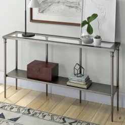 Nellie 55" Aged Steel Console Table With Solid Metal Shelf - Hudson & Canal AT0987