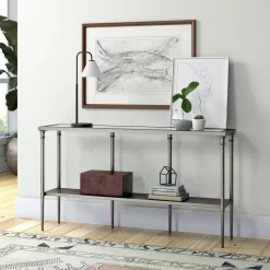 Nellie 55" Aged Steel Console Table With Solid Metal Shelf - Hudson & Canal AT0987 -Home Haven Deals 236 at0987 d