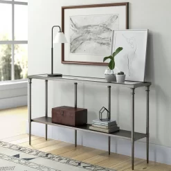 Nellie 55" Aged Steel Console Table With Solid Metal Shelf - Hudson & Canal AT0987 -Home Haven Deals 236 at0987 h