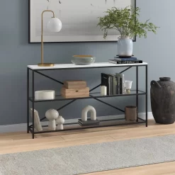 Fionn 55" Wide Rectangular Console Table With Faux Marble Top In Blackened Bronze - Hudson And Canal AT1540