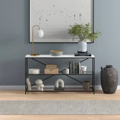 Fionn 55" Wide Rectangular Console Table With Faux Marble Top In Blackened Bronze - Hudson And Canal AT1540 -Home Haven Deals 236 at1540 4