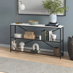 Fionn 55" Wide Rectangular Console Table With Faux Marble Top In Blackened Bronze - Hudson And Canal AT1540 -Home Haven Deals 236 at1540 8