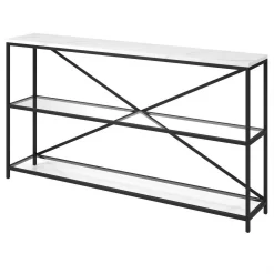 Fionn 55" Wide Rectangular Console Table With Faux Marble Top In Blackened Bronze - Hudson And Canal AT1540 -Home Haven Deals 236 at1540 9