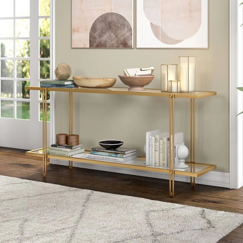 Inez 64'' Wide Rectangular Console Table In Brass - Hudson & Canal AT1553 1 Inez 64'' Wide Rectangular Console Table In Brass - Hudson & Canal AT1553