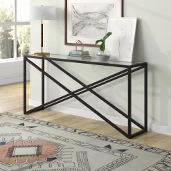 Calix 64'' Wide Rectangular Console Table In Blackened Bronze - Hudson & Canal AT1554