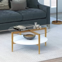 Otto 36" Brass Finish Coffee Table With White Lacquer Shelf - Hudson & Canal CT0139 -Home Haven Deals 236 ct0139 6