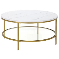 Sivil Gold And Faux Marble Round Coffee Table - Hudson & Canal CT1000