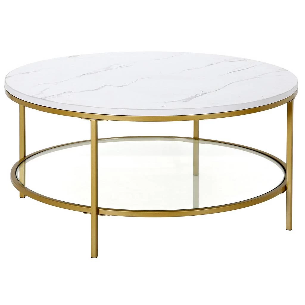Sivil Gold And Faux Marble Round Coffee Table - Hudson & Canal CT1000 1 Sivil Gold And Faux Marble Round Coffee Table - Hudson & Canal CT1000