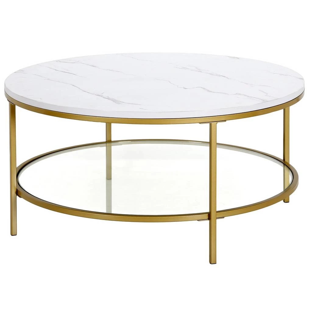 Sivil Gold And Faux Marble Round Coffee Table - Hudson & Canal CT1000 4 Sivil Gold And Faux Marble Round Coffee Table - Hudson & Canal CT1000 - Image 4