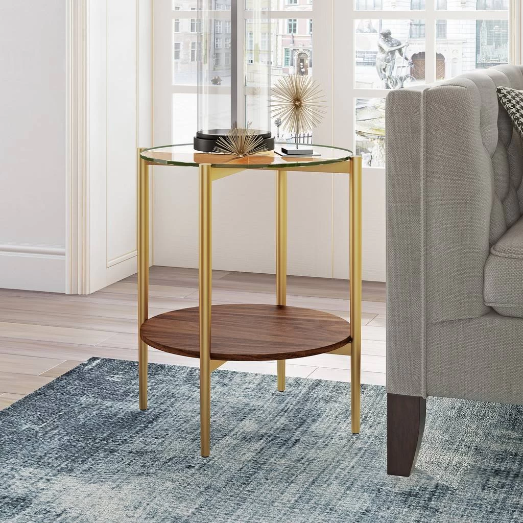Otto Brass Finish Side Table With Walnut Shelf - Hudson & Canal ST0275 1 Otto Brass Finish Side Table With Walnut Shelf - Hudson & Canal ST0275