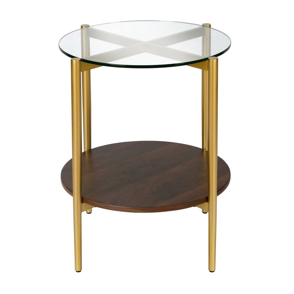 Otto Brass Finish Side Table With Walnut Shelf - Hudson & Canal ST0275 2 Otto Brass Finish Side Table With Walnut Shelf - Hudson & Canal ST0275 - Image 2