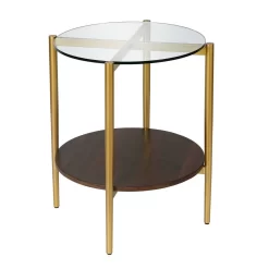Otto Brass Finish Side Table With Walnut Shelf - Hudson & Canal ST0275 10 Otto Brass Finish Side Table With Walnut Shelf - Hudson & Canal ST0275 -Home Haven Deals 236 st0275 3
