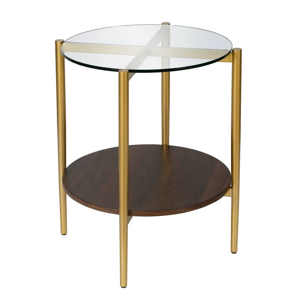 Otto Brass Finish Side Table With Walnut Shelf - Hudson & Canal ST0275 3 Otto Brass Finish Side Table With Walnut Shelf - Hudson & Canal ST0275 - Image 3