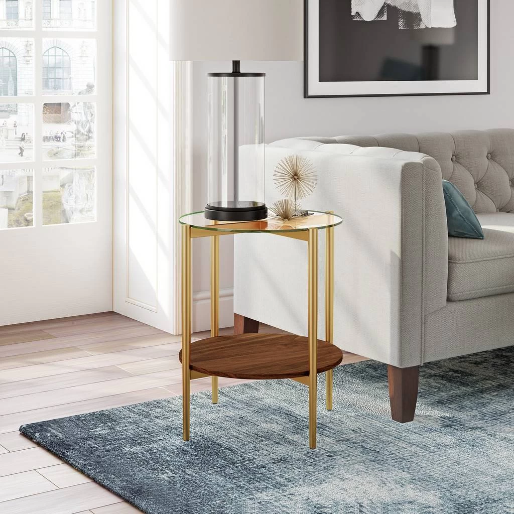 Otto Brass Finish Side Table With Walnut Shelf - Hudson & Canal ST0275 8 Otto Brass Finish Side Table With Walnut Shelf - Hudson & Canal ST0275 - Image 8